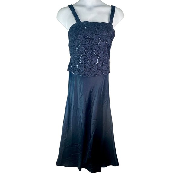 Alex Evenings Sleeveless Sequin Lace Floral Maxi Dress Square Neck Blue Size 10 - Picture 2 of 12